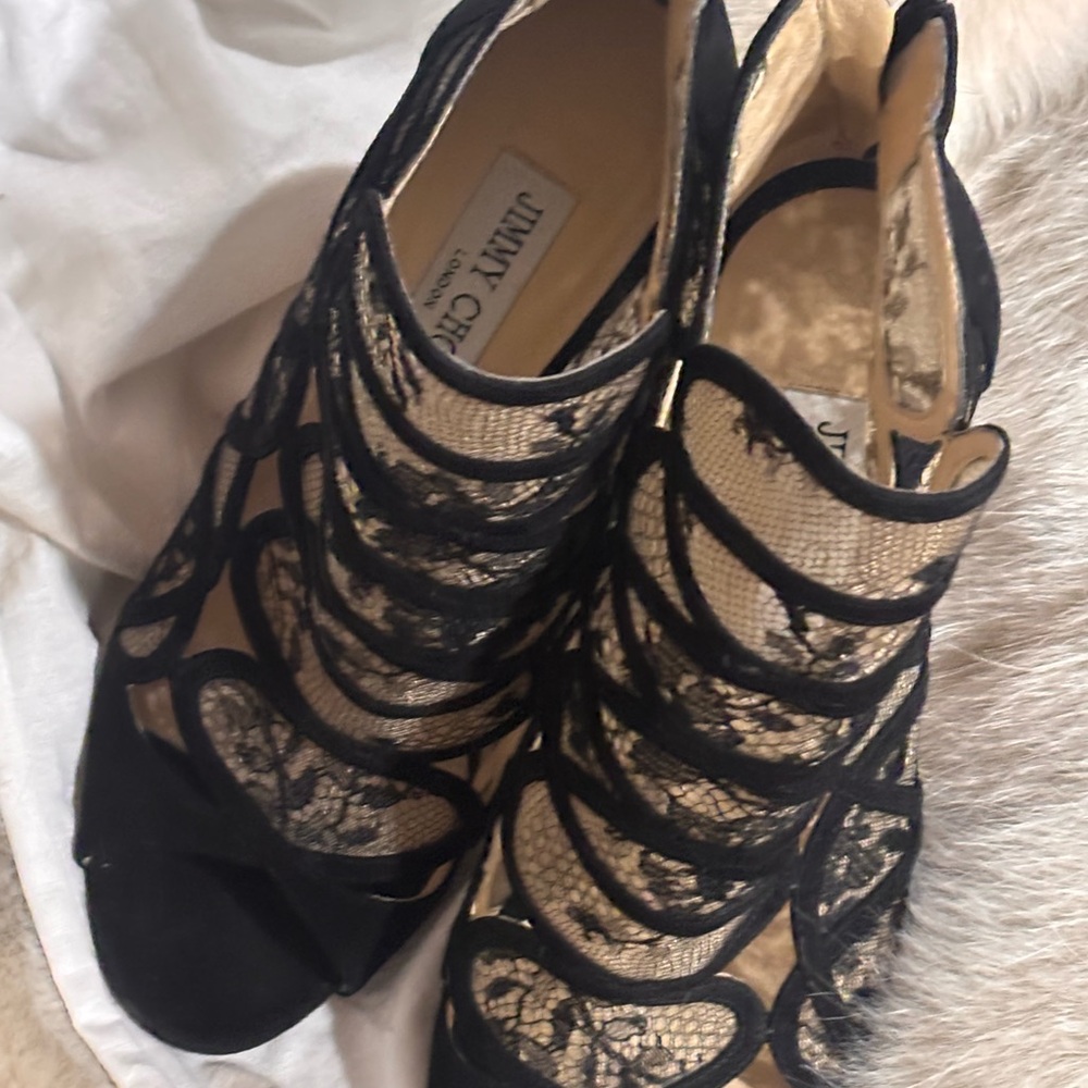 Jimmy Choo Black Lace Cutout Stiletto Heels 39.5 - Picture 5 of 8